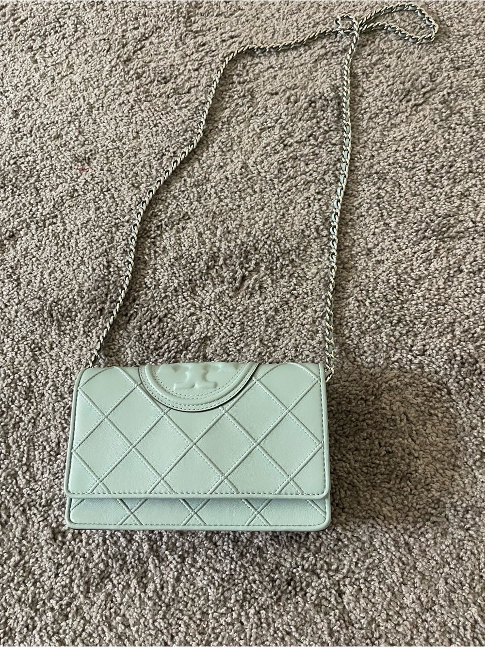 Quilted Mint Crossbody Shoulder Bag with Chain Strap